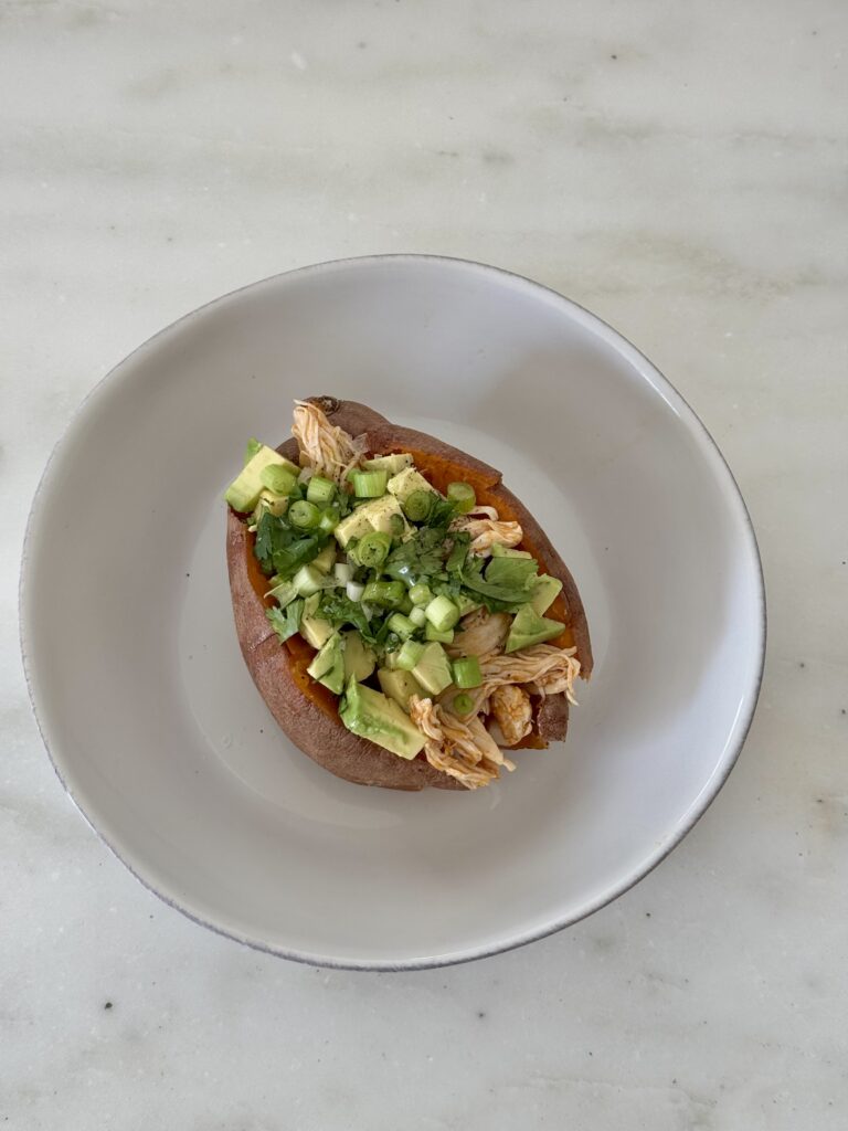 Buffalo chicken sweet potato easy 30 minute meal gluten free dairy free high protein 