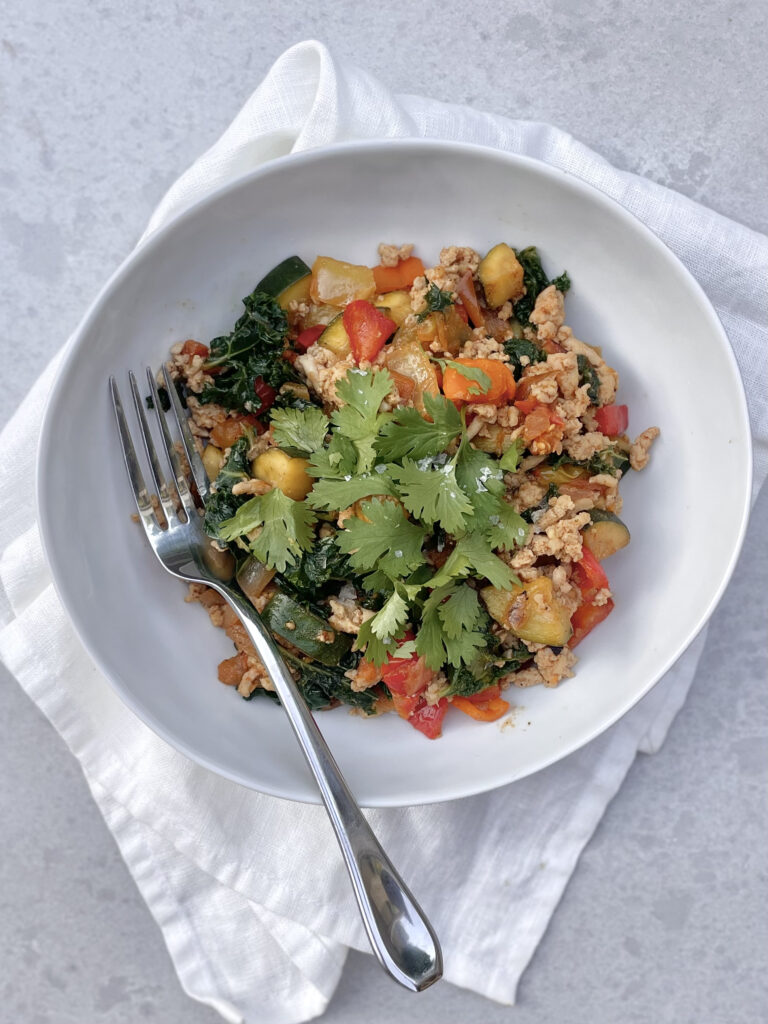 turkey and summer vegetable hash high protein dinner