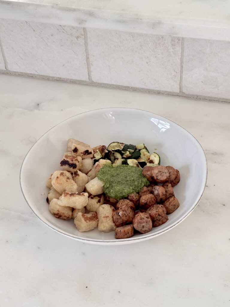 Pesto Gnocchi with Chicken Sausage 30 Minute Meal Gluten Free Dairy Free High Protein Trader Joes