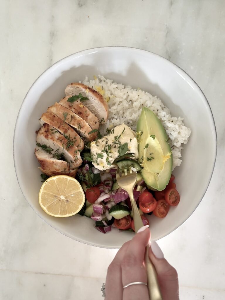 chicken greek bowls, 30 minute meal, gluten free, dairy free, high protein