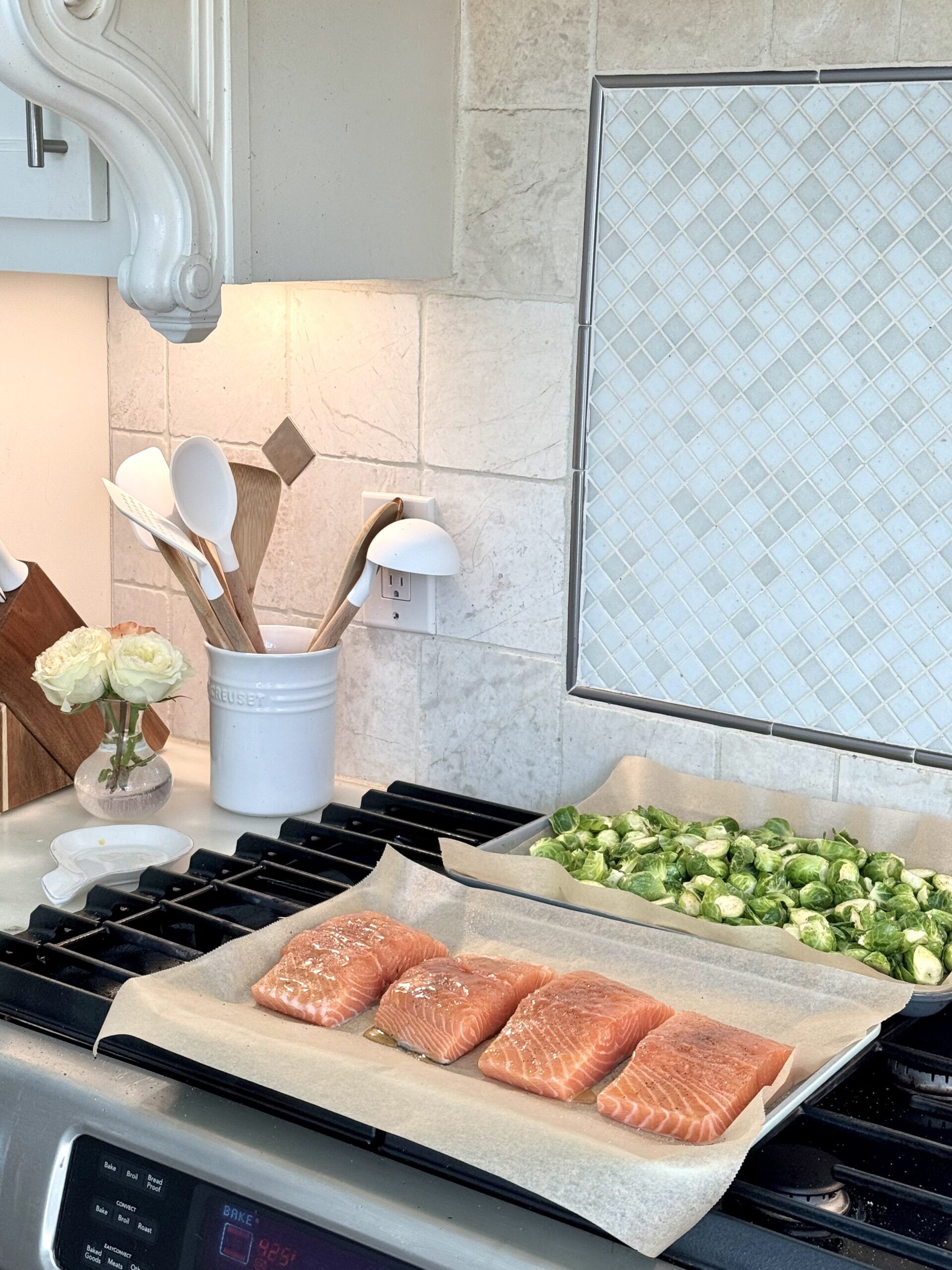 Honey glazed salmon with coconut rice and Brussels sprouts. 30 minute meal that is gluten free, dairy free and high in protein.