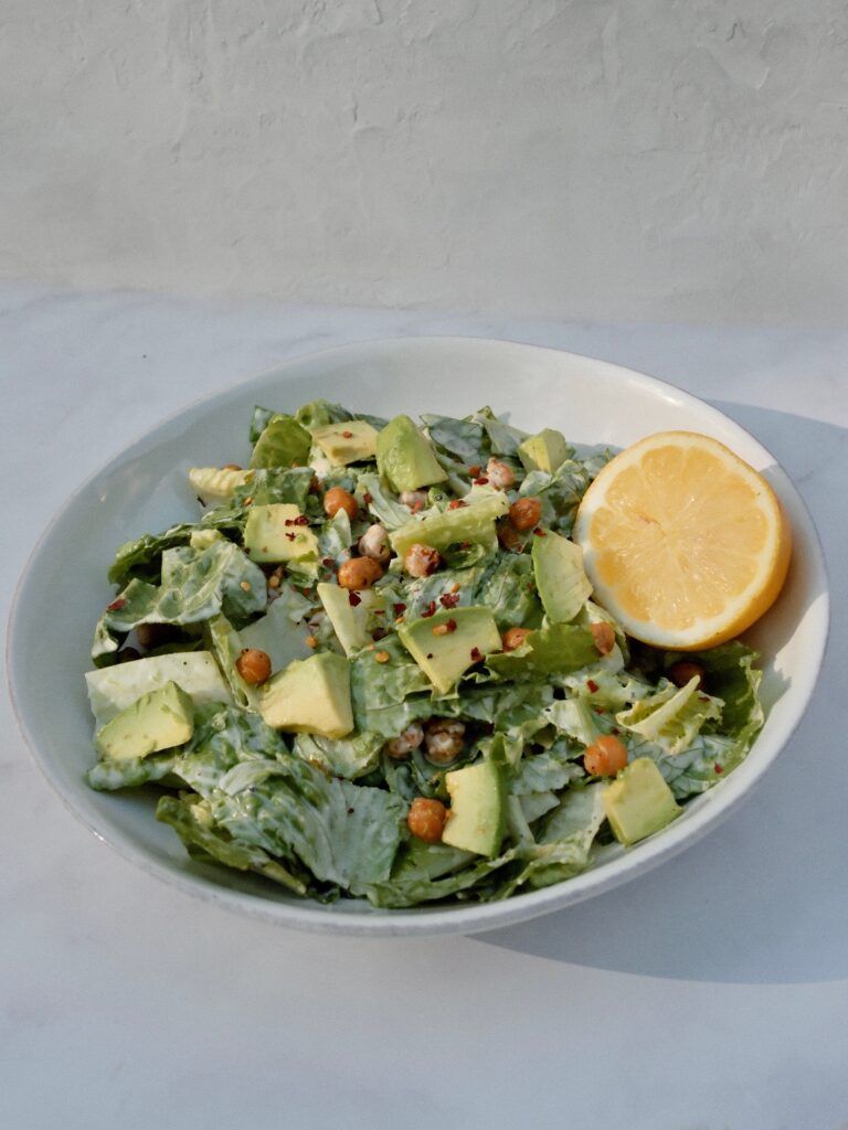 variation of the Caesar salad without chicken, featuring crispy chickpeas